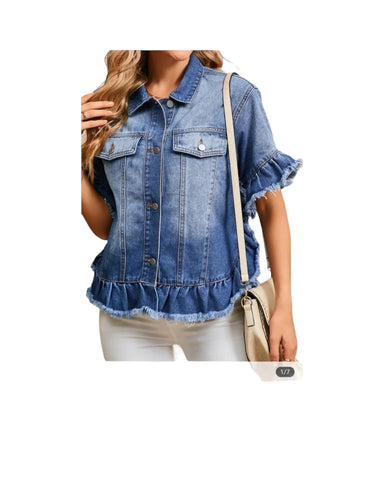 Raw Ruffle Edge Denim Jacket