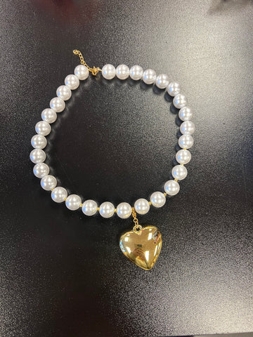 Fashion Pearl Gold heart Necklace