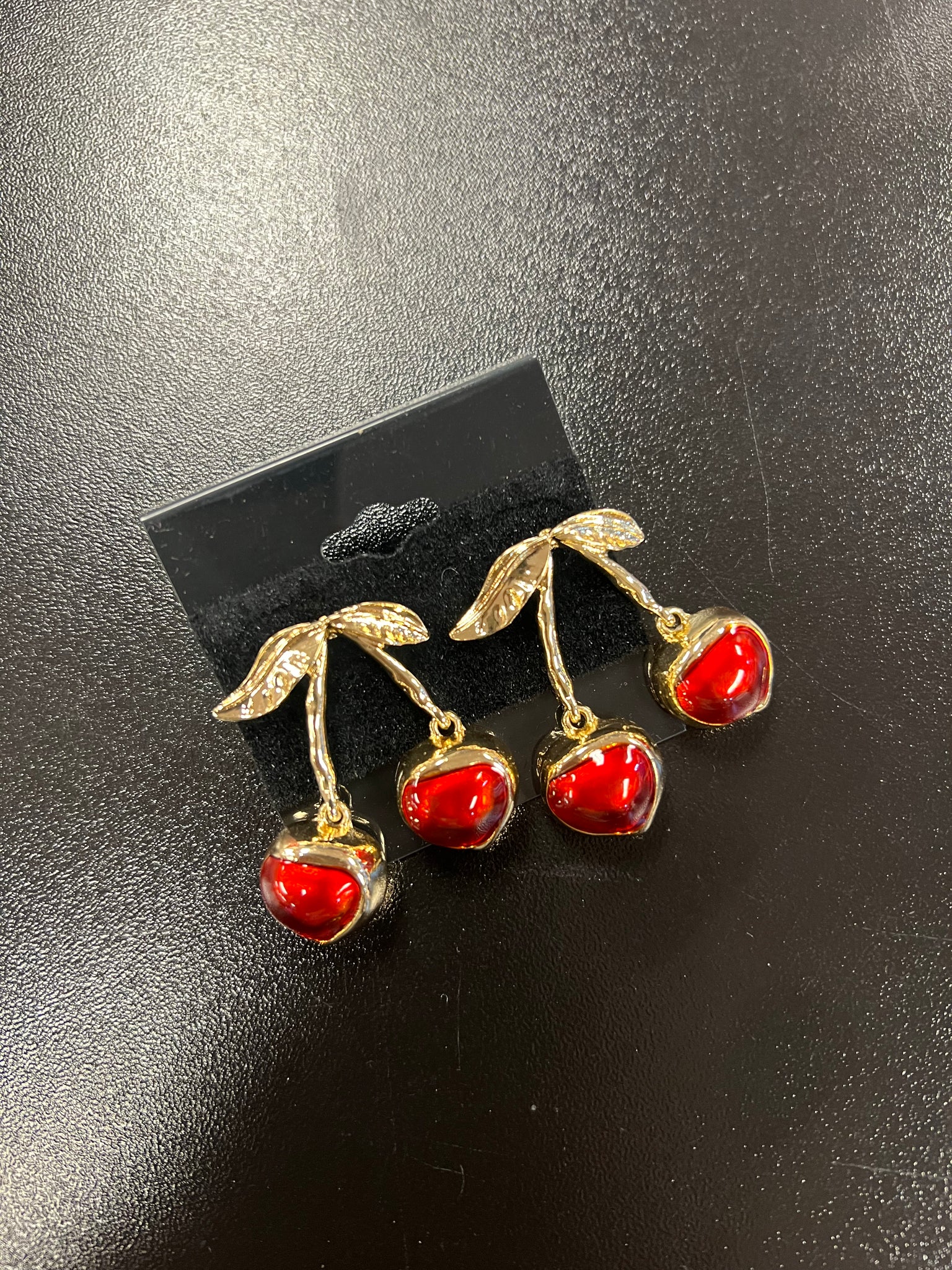 Gold with red cherry  earrings