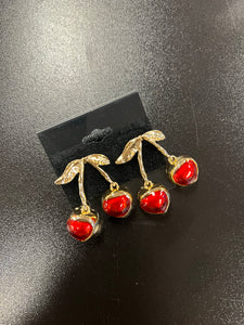 Gold with red cherry  earrings