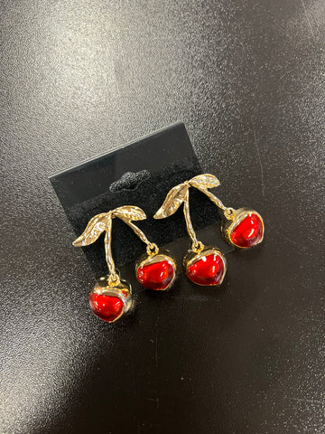 Gold with red cherry  earrings