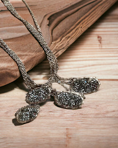 Silver glitter drusy bar necklace