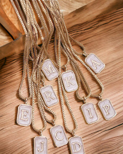 Monogram initial rectangle pearly  charm  Necklace