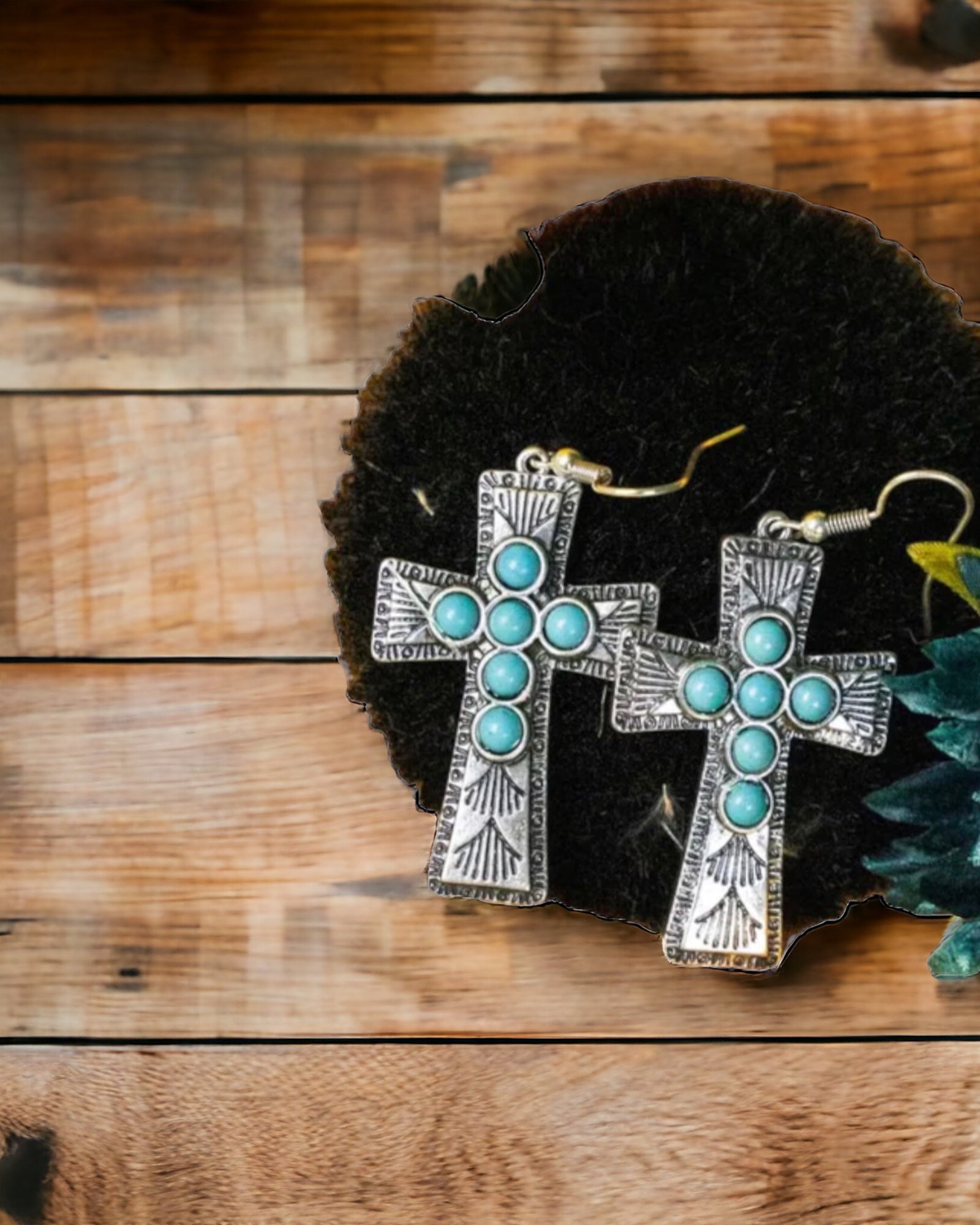 TURQUOISE KANNA CROSS EARRINGS