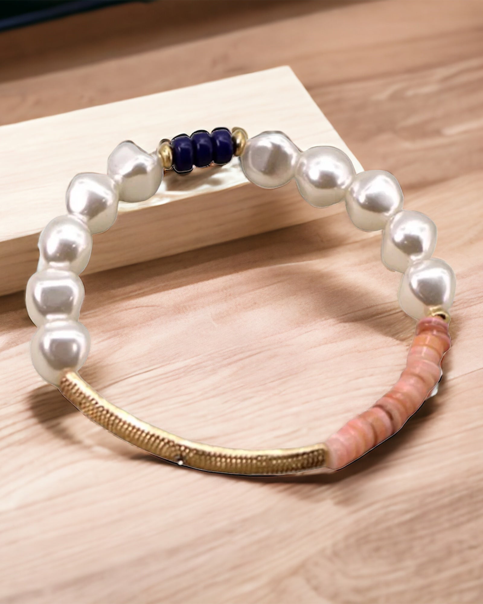 Pearl Bar Beaded  Stretch Bracelet