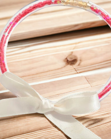 Americana Jelly Bracelet Filled With Star Glitter With Satin Bow