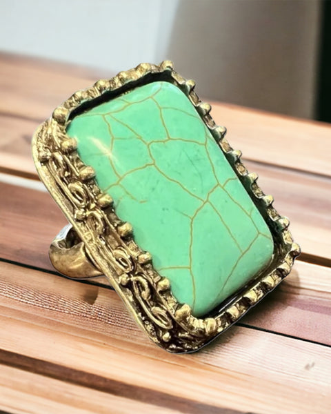 Large square turquoise stretch band Ring