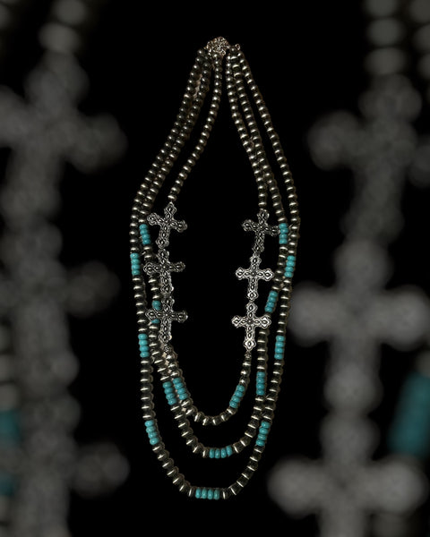 CROSS MOUNTAIN TURQUOISE & SILVER PEARL NECKLACE