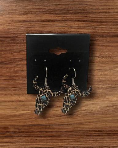 Steer head earrings with turquoise embellishment