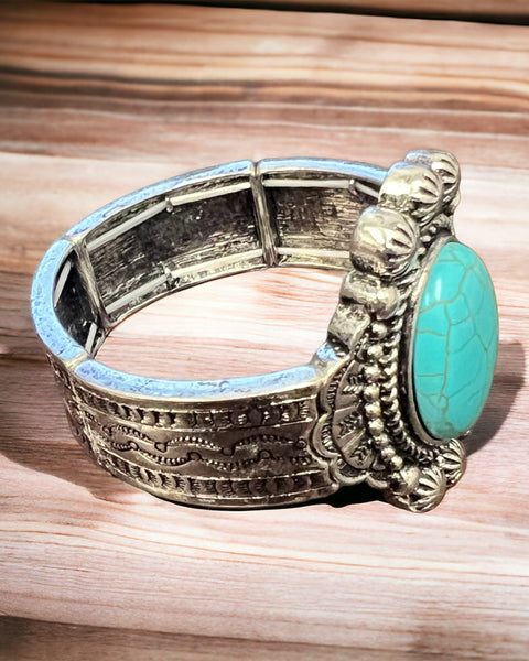 Silver and turquoise stretch bracelet