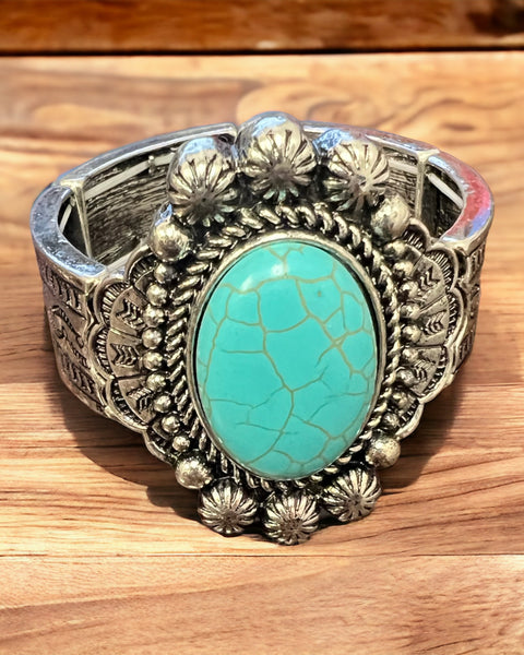 Silver and turquoise stretch bracelet