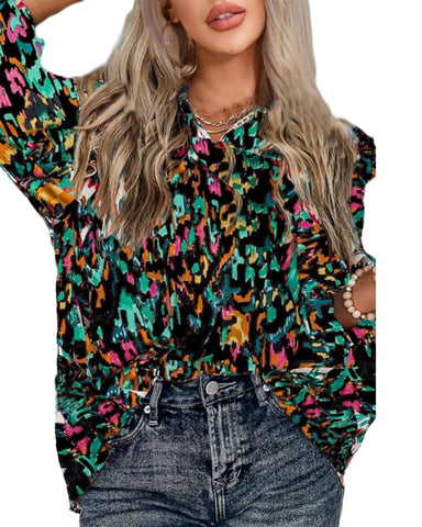 Black satin feel multi color blouse