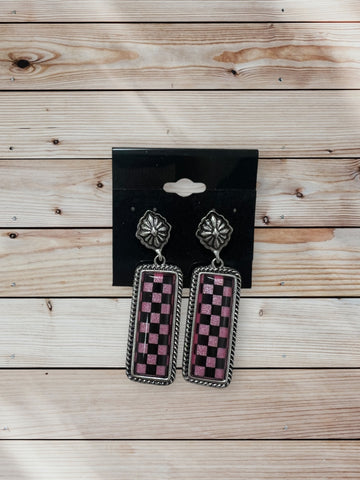 Pink and Black Check earrings