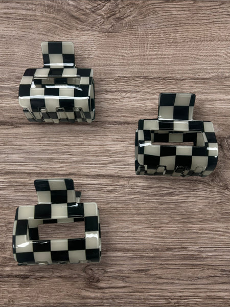 Creme and Black Check Hair Claw