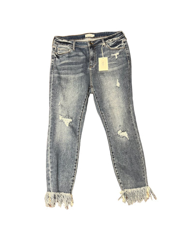 Cropped skinny distressed  fringe bottom