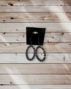 Blue beaded oval drop earrings