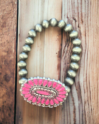 Pink w / grey pearl beads bracelet