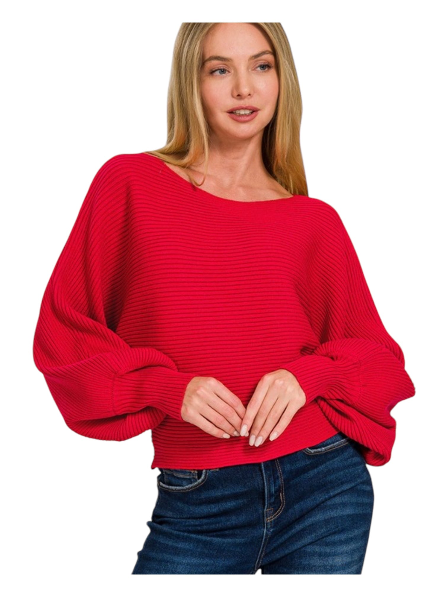 Round neck Balloon  Sleeve Sweater