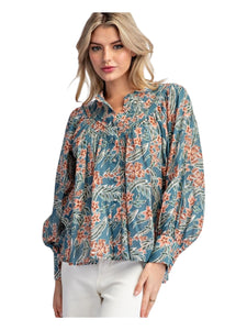 Retro Printed Button Down Top