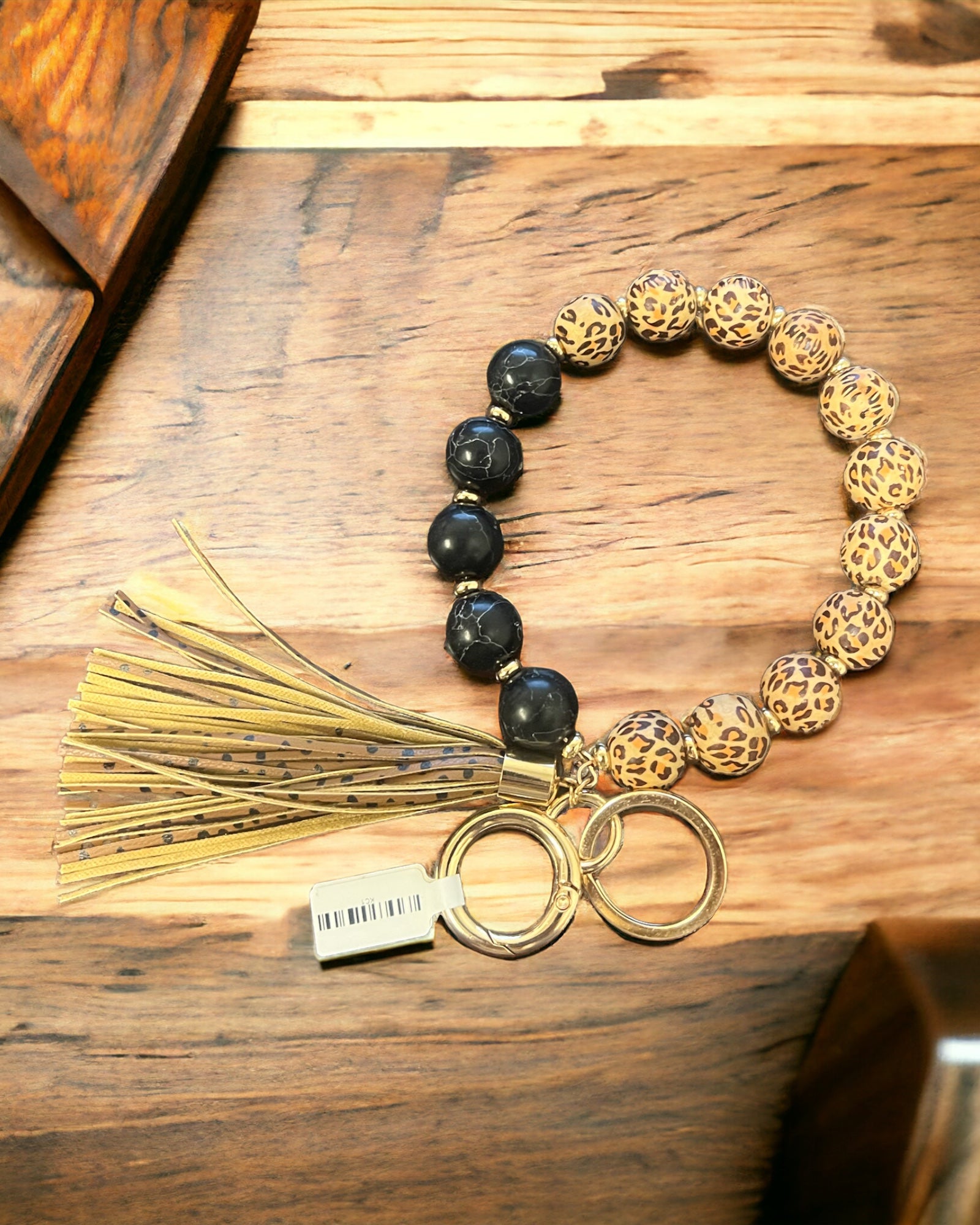 Leopard/Black  BEADED BRACELET KEYCHAIN