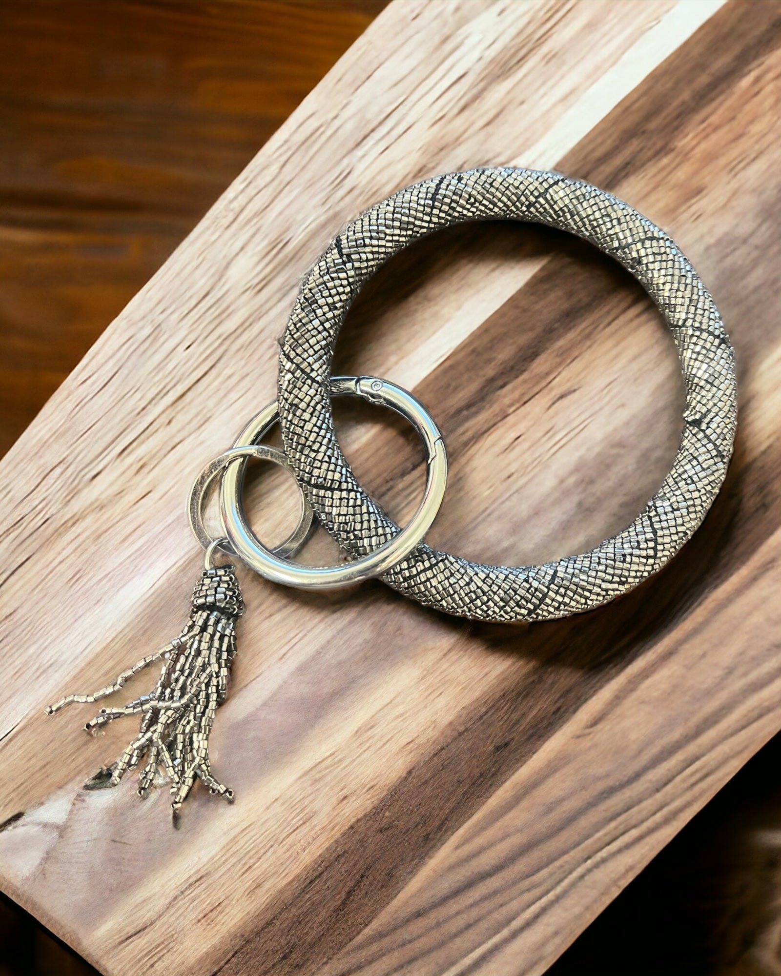 Gunmetal seed bead BRACELET KEYCHAIN