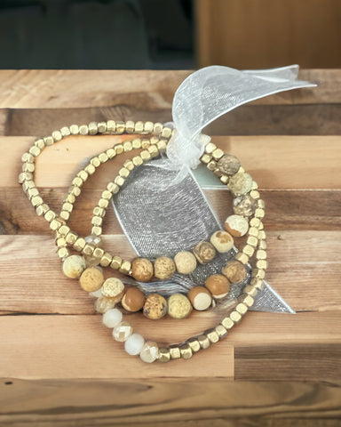 3 pc tan stone bracelet set