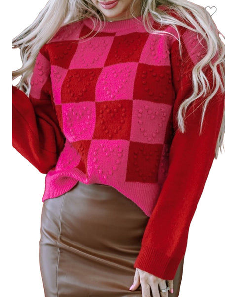 Multicolor checkered heart detail sweater