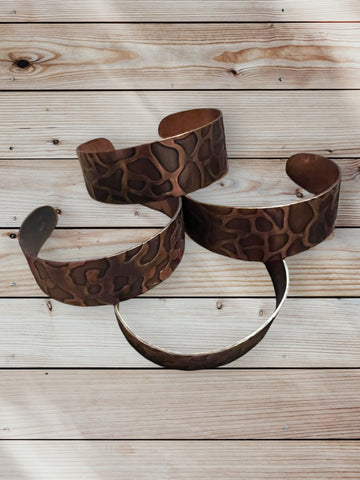 Handcrafted copper leopard imprint bracelet