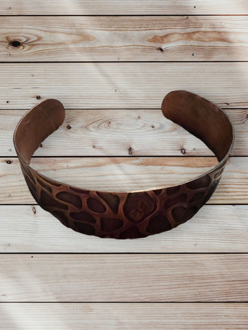 Handcrafted copper leopard imprint bracelet