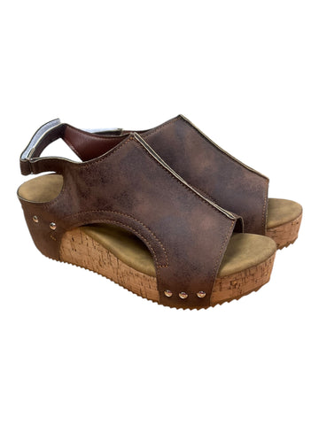 Brown Open Toe Wedge Sandals