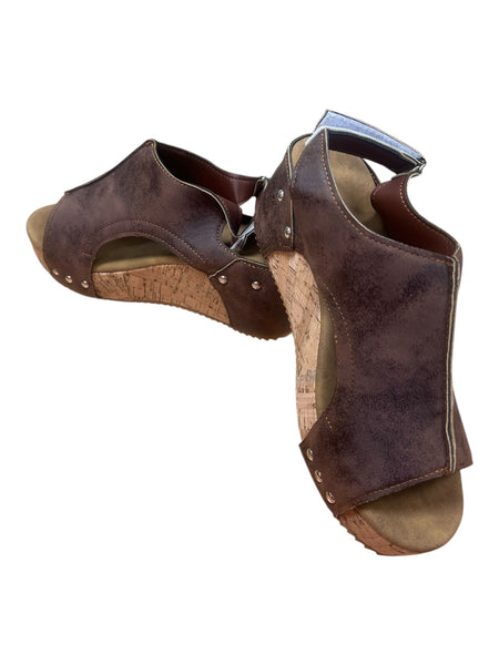 Brown Open Toe Wedge Sandals