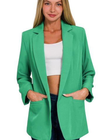 Woven open front classic blazer