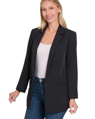 Woven open front classic blazer