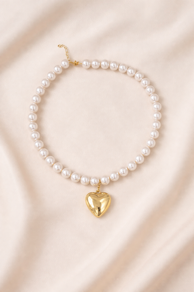 Golden Heart Pearl Necklace 🤍✨