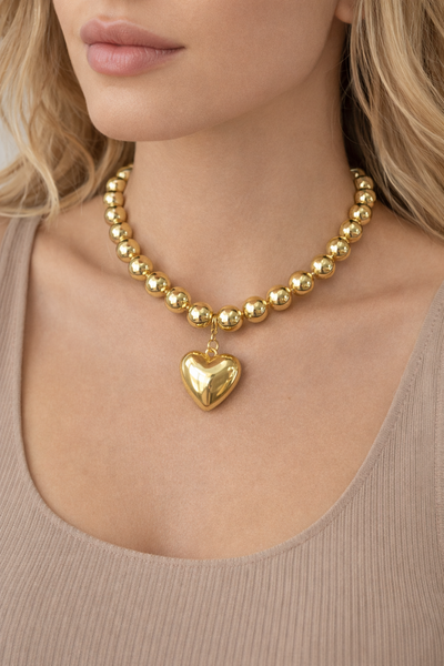 Golden Heart Bead Necklace ✨