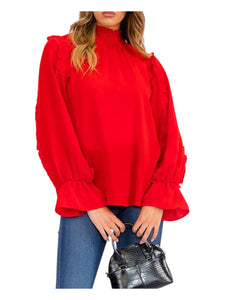 Long sleeve Mock neck ruffle Blouse