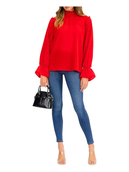 Long sleeve Mock neck ruffle Blouse