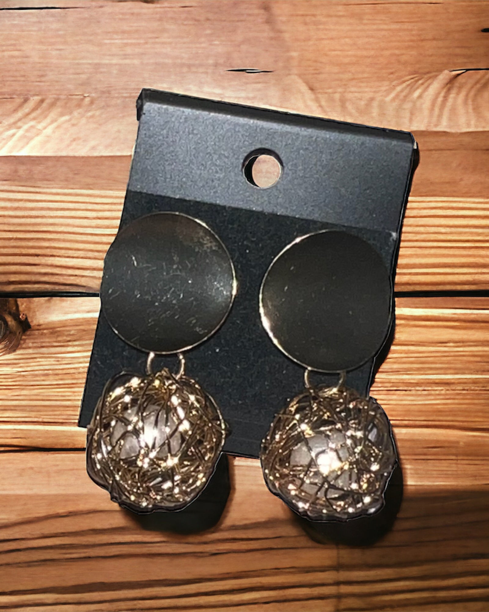 Gold drop with caged pearl earrings