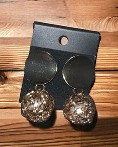 Gold drop with caged pearl earrings