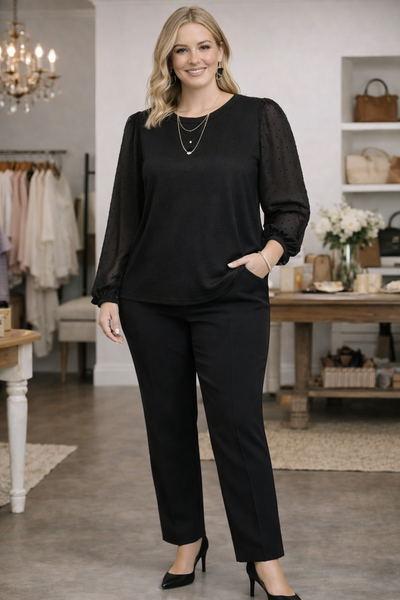 Timeless Elegance Black Swiss Dot Sleeve Blouse