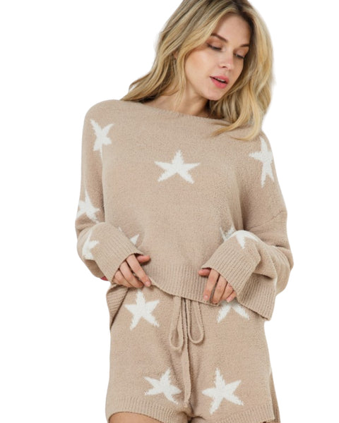 Soft long sleeve Star print top and short set