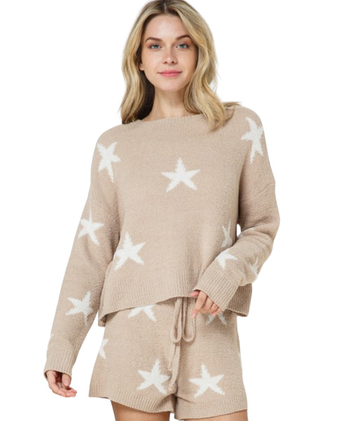 Soft long sleeve Star print top and short set