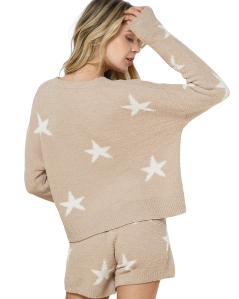 Soft long sleeve Star print top and short set