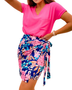 Floral Tied Bodycon Mini Skirt