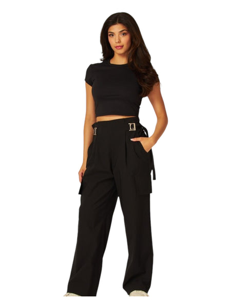 Stretchy Woven Belted Cargo Pants