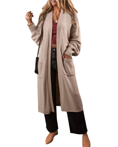 Soft Taupe Longline Knit Cardigan