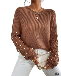 Pearl bead drop shoulder sweater