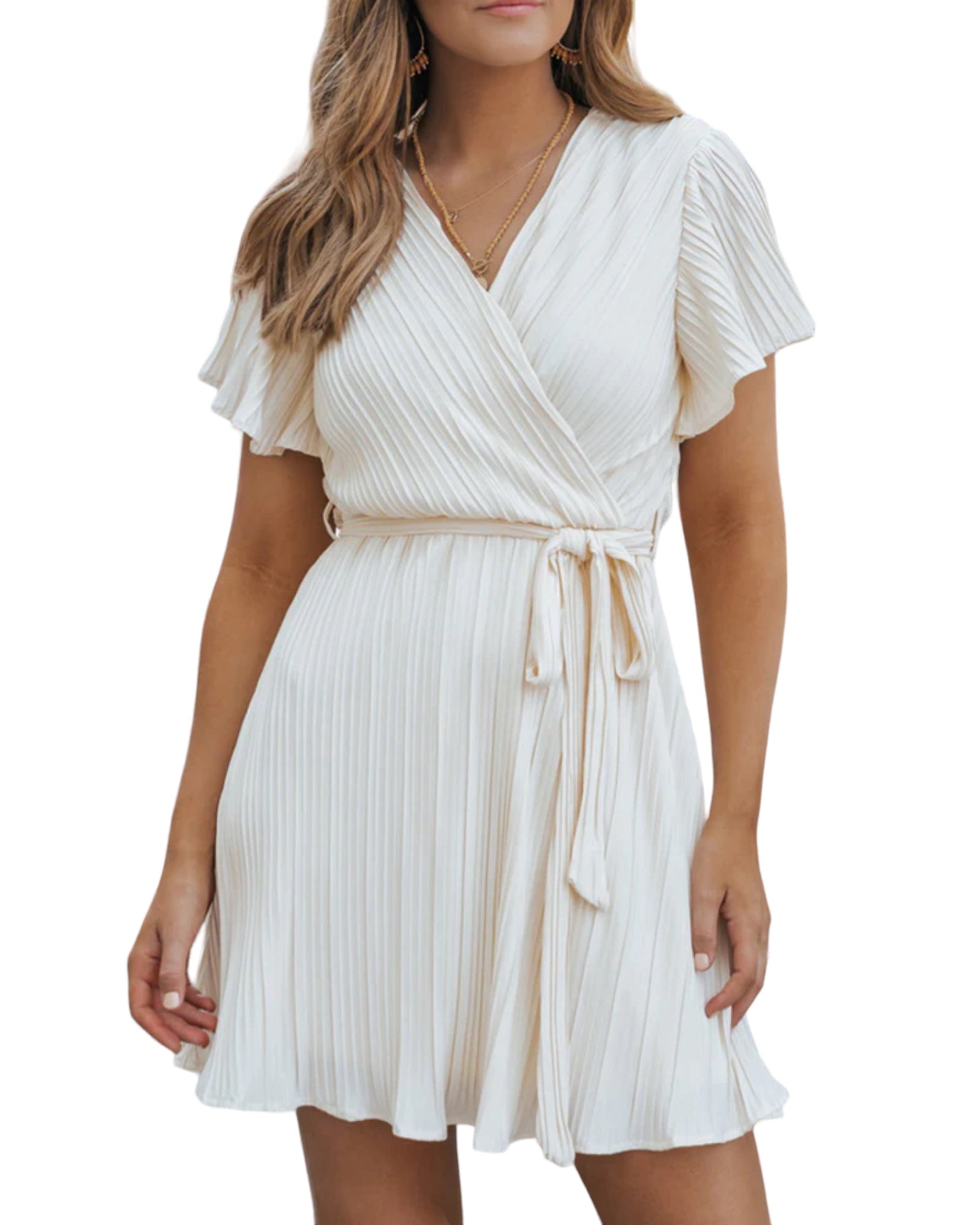 Pleated Wrap Front Short Dress