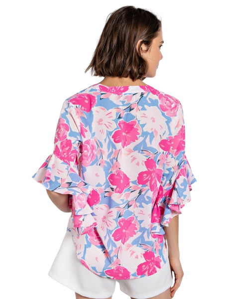 Floral print ruffled bell sleeve woven Top