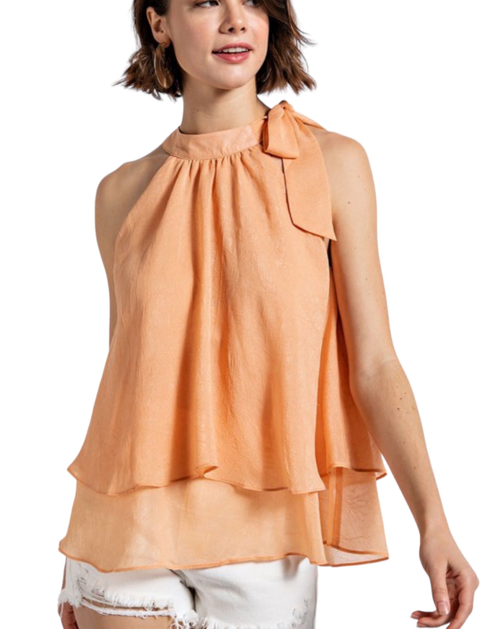 Flowy tiered halter blouse
